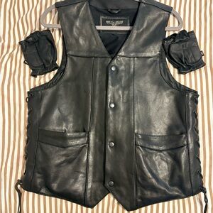 Wilsons Leather Black Leather Snap-Front Vest with Lace-Up Sides